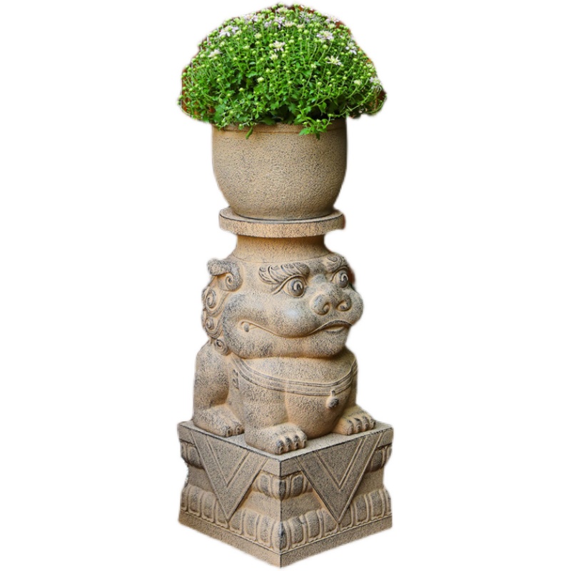 中式庭院花园布置户外装饰造w景摆件仿石花盆底座入户大门门墩石