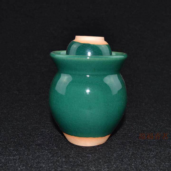 云南华宁陶 宁州窑绿釉小工艺瓶 双口罐 土陶小花器