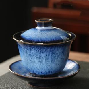 窑变建盏茶具天目釉三才盖碗茶杯功夫茶具盖碗单个手工家用泡茶碗