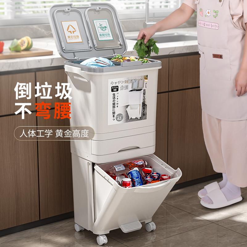 厨房8437垃圾桶家盖踏用带层2023新款大容量双加厚干湿分离分类脚