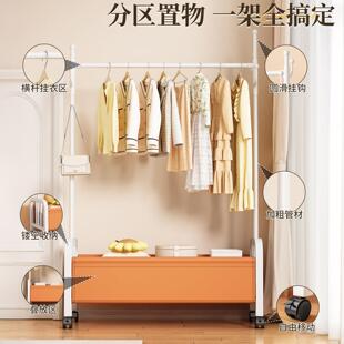 简约落地衣帽架卧室客厅双层挂衣架移动晾衣杆金属支架