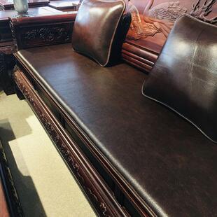 定制红木沙发垫头层牛皮中式椅坐垫子罗汉床真皮靠垫防滑榻榻米