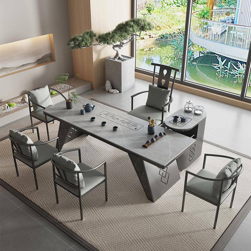 3Y轻奢岩板泡茶桌椅组合现代简约一桌5椅全自动办公室功夫茶