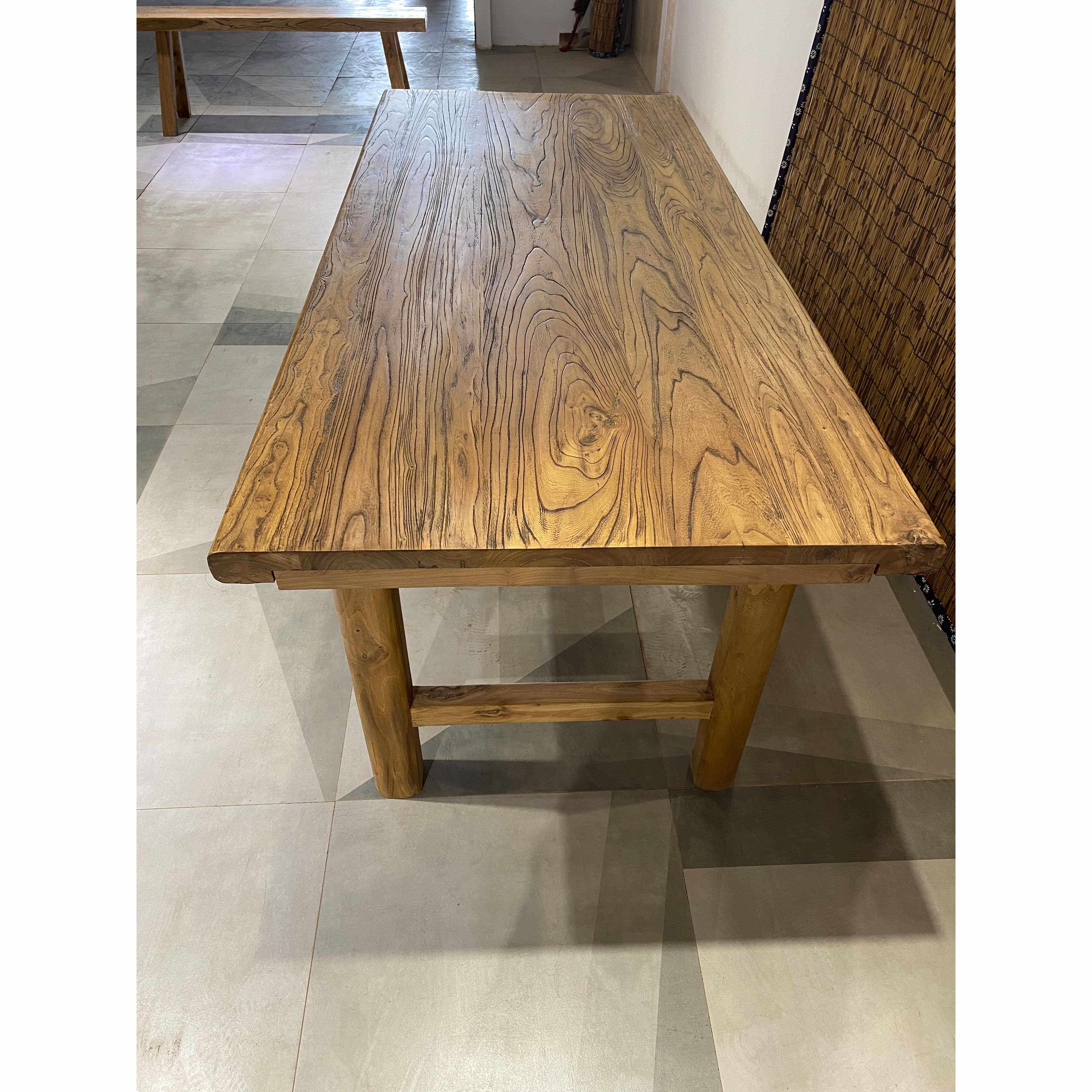 5V老榆木桌实木板复古简约平板茶桌长条餐桌家用原木桌吧台大板书