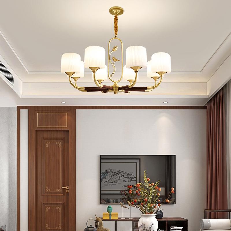 新中式全铜吊灯简约现代大气2020新款客厅餐厅灯轻奢别墅红木灯具