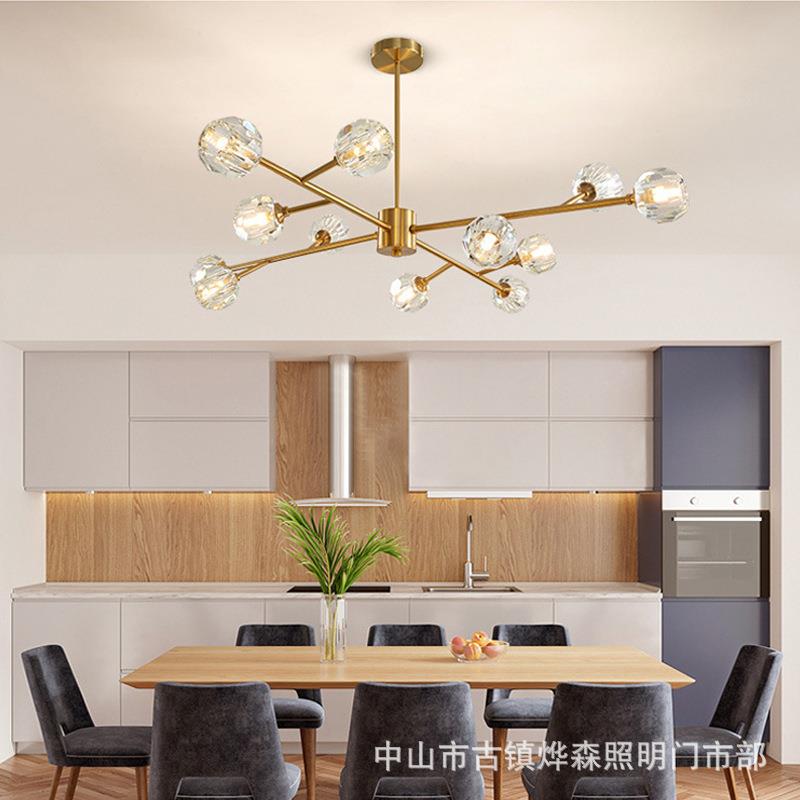 轻奢水晶吊灯金色简约后现代欧式创意餐厅客厅店铺铁艺分子卧室灯