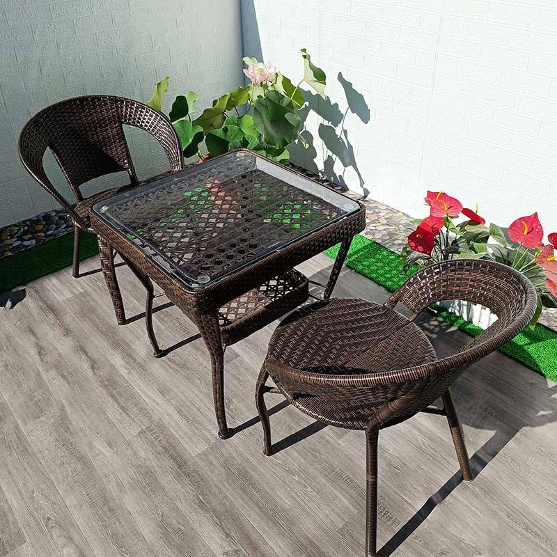 2I阳台户外休闲桌椅藤椅茶几三件套庭院花园椅子铁艺仿藤编座椅桌