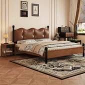 法式 中古风实木软靠床1.8米小户型现代简约风1.5米复古民宿双人床