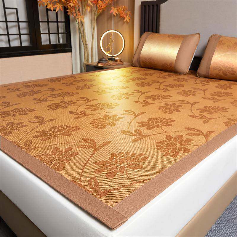 夏季凉席冰丝藤席可折叠无折痕学生宿舍单双人夏天席子三件套