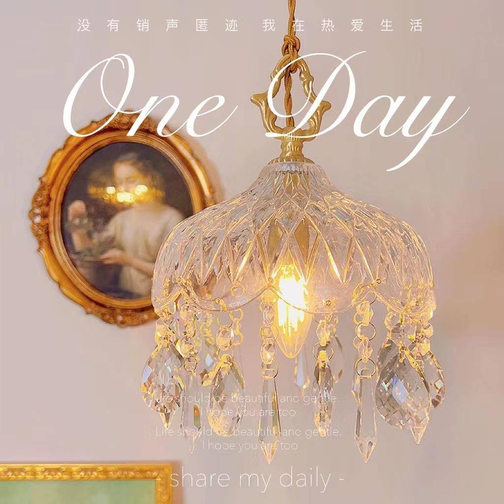 法式复古黄铜水晶吊灯轻奢卧室床头客厅背景墙玄关过道壁灯