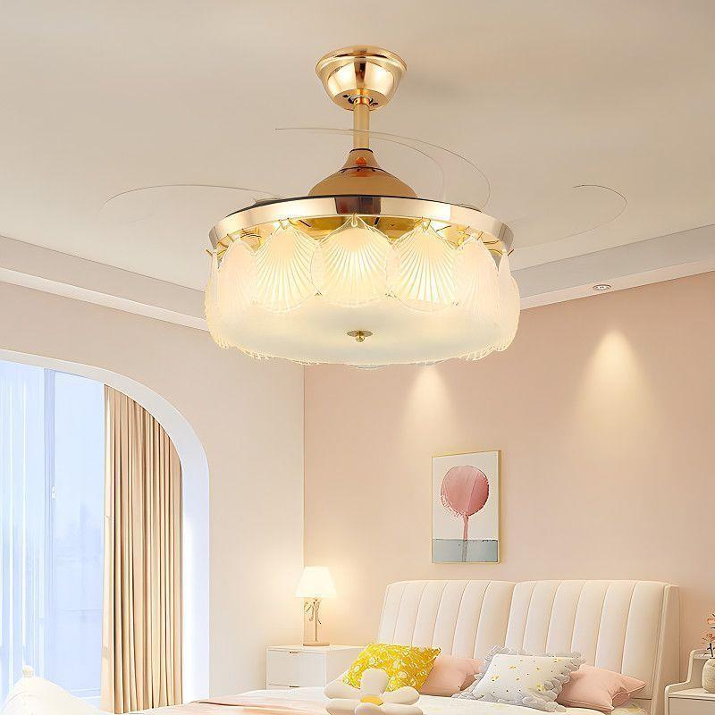 餐厅水晶风扇卧室吊扇大气法式轻奢客厅新款奶油简约隐形吊灯灯具