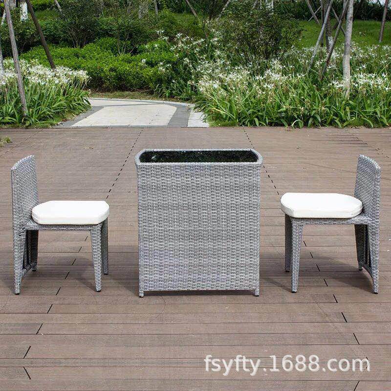 户外藤椅桌椅三件套阳台花园创意简约藤编休闲桌椅组合省空间室内