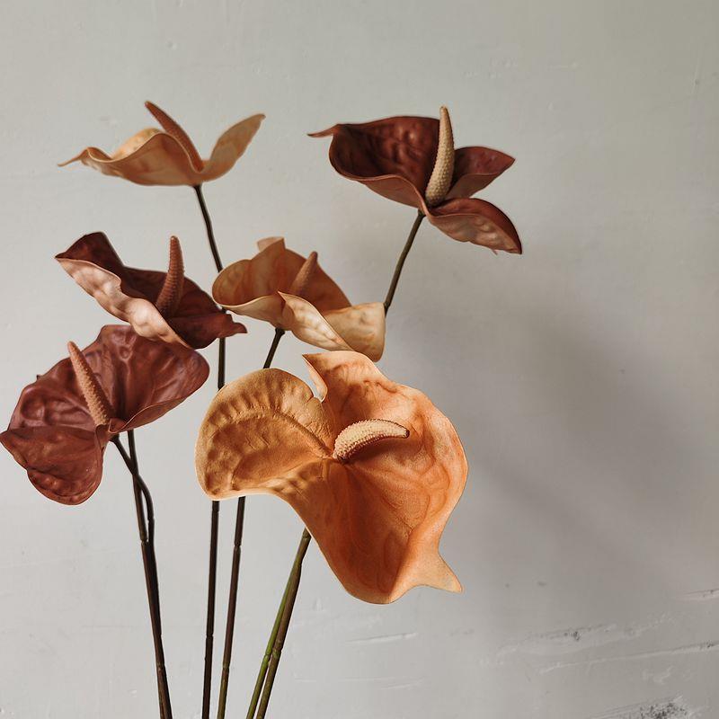 仿真花手感红掌咖啡色 火鹤 花烛样板房布置摆放拍摄婚庆花艺