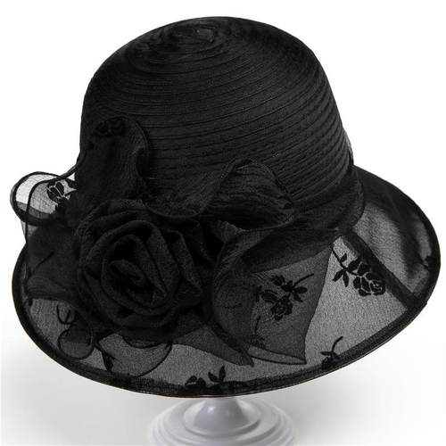 气质优雅欧根纱帽子女春夏季凉帽渔夫帽百搭妈妈礼帽防晒帽太阳帽