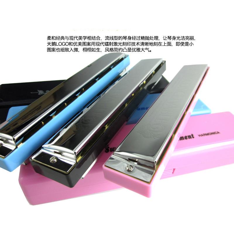 天鹅24孔复音口琴C调 初学演奏口琴SW243 粉色/蓝色/黑色