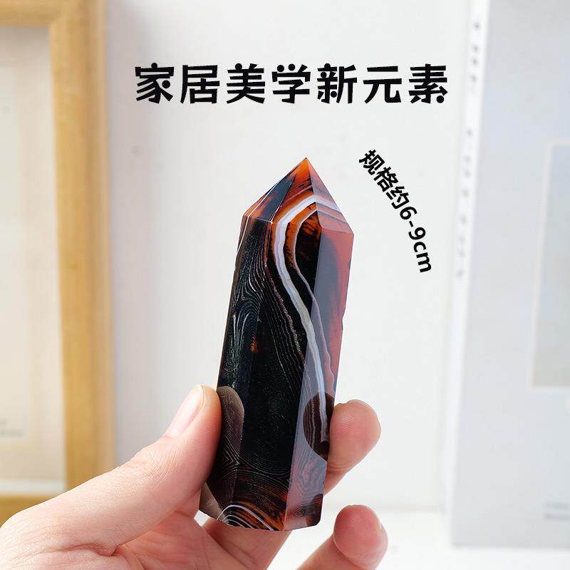 亚马逊天然水晶原石黑红缠丝玛瑙单尖柱原石打磨宝石工艺家居摆件
