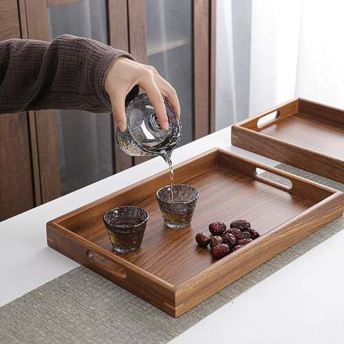 胡桃木质托盘长方形茶具干泡茶盘水果盘日式家用放茶杯木盘子北欧