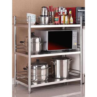 厨房置物架不锈钢整体橱柜2菜微波炉4锅盆架子收纳储物货架落地多