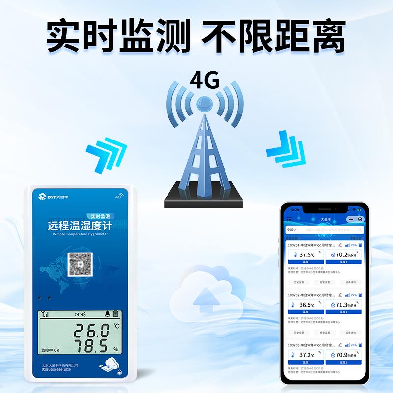 4G远程温湿养度计高实度记录仪精殖大棚冷链用温度计时监测