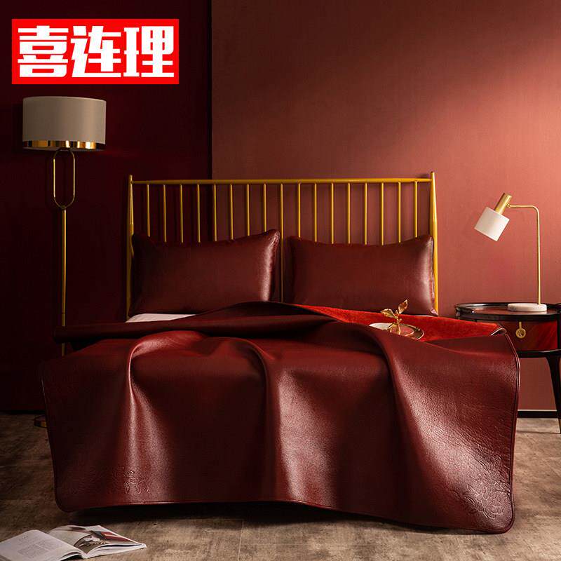 喜连理牛皮凉席三件套头层水牛皮1.8m床加厚1.5米软席子真皮1.2米