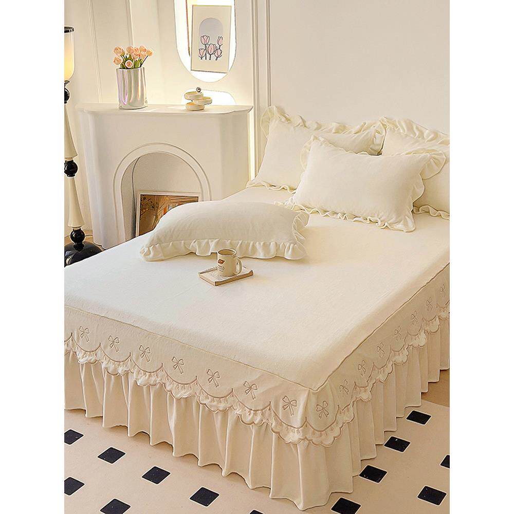 冬季加厚牛奶绒床裙单件2025新款纯色床单带裙边珊瑚绒防滑床笠罩