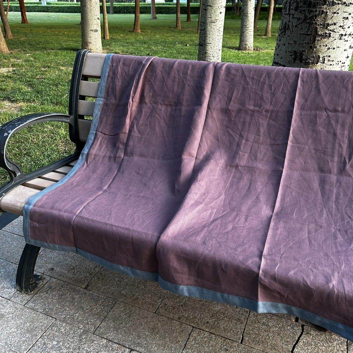 100%纯汉麻大麻单人床单盖毯披肩沙发盖毯纯色撞色桌布透气抗jun