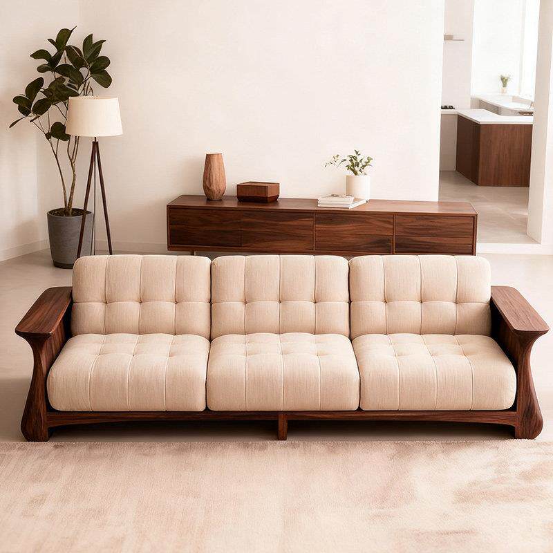 新中式实木沙发客厅2025新款高端北美黑胡桃木布艺直排沙发四人位