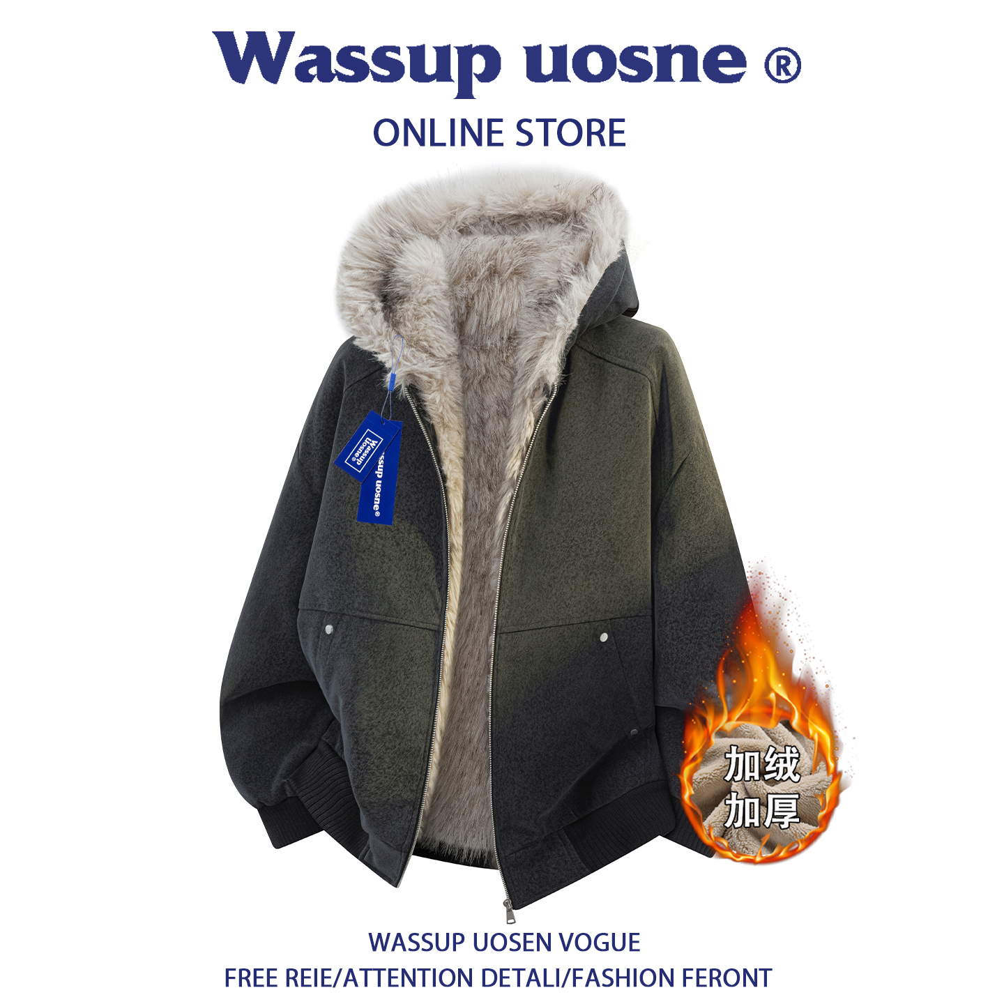 WASSUPUOSNE美式pu皮衣外套男冬