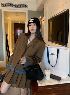 NAZ那子大码h2024秋冬新款假两件拼接格纹格毛呢半裙气质胖mm套装