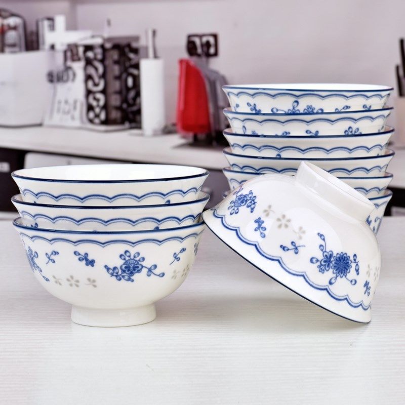 青花瓷饭碗家用2025新款蝴蝶花高颜值中式釉下彩加厚防烫面碗10个