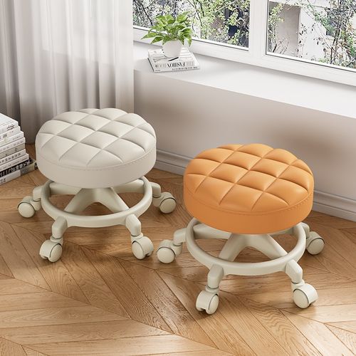万向轮小凳子滑轮矮凳家用儿童软包圆凳客厅换鞋凳带轮移动小板凳