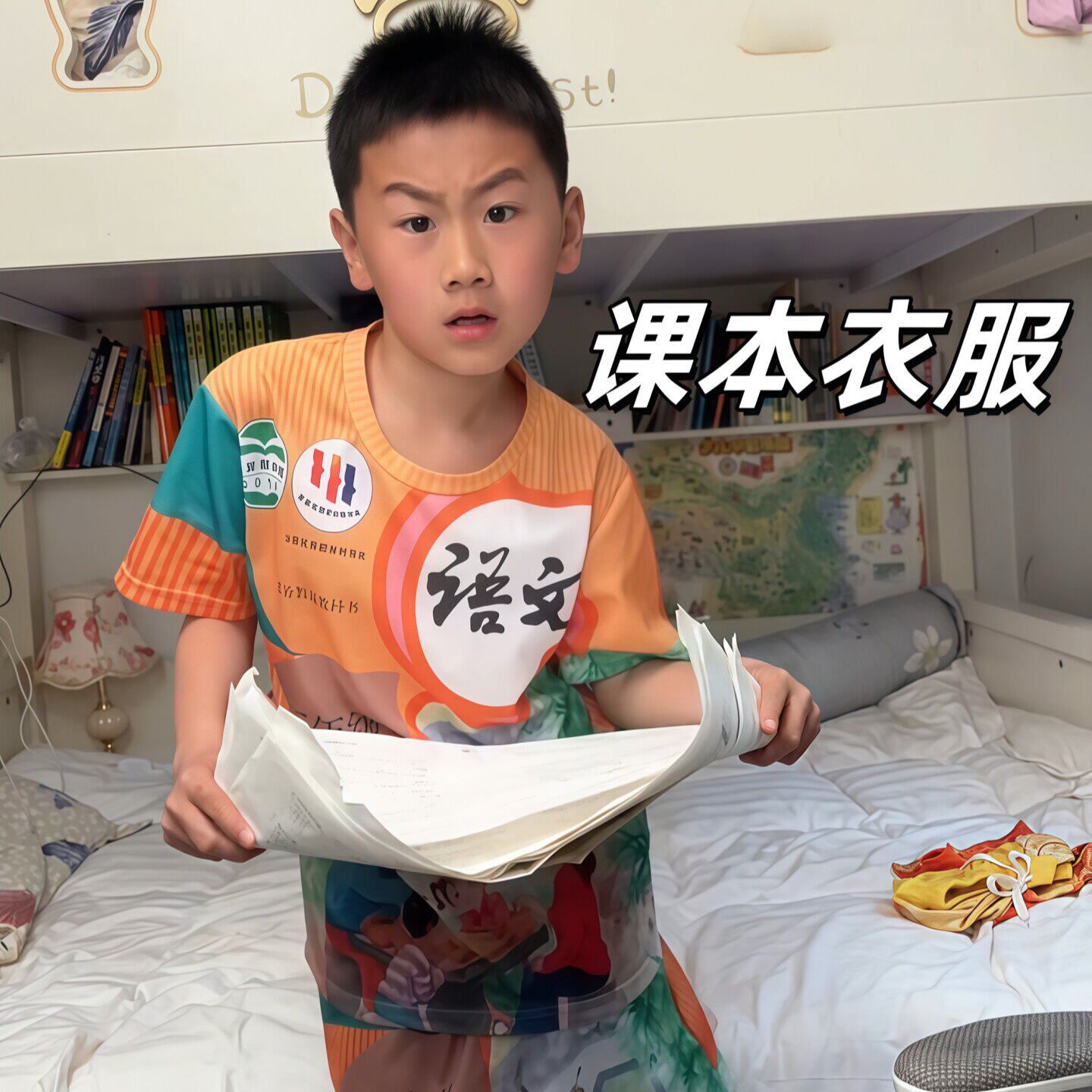 语文书衣服搞怪衣服数学课本男童短袖t恤小孩子恶作剧创意衣服女图片