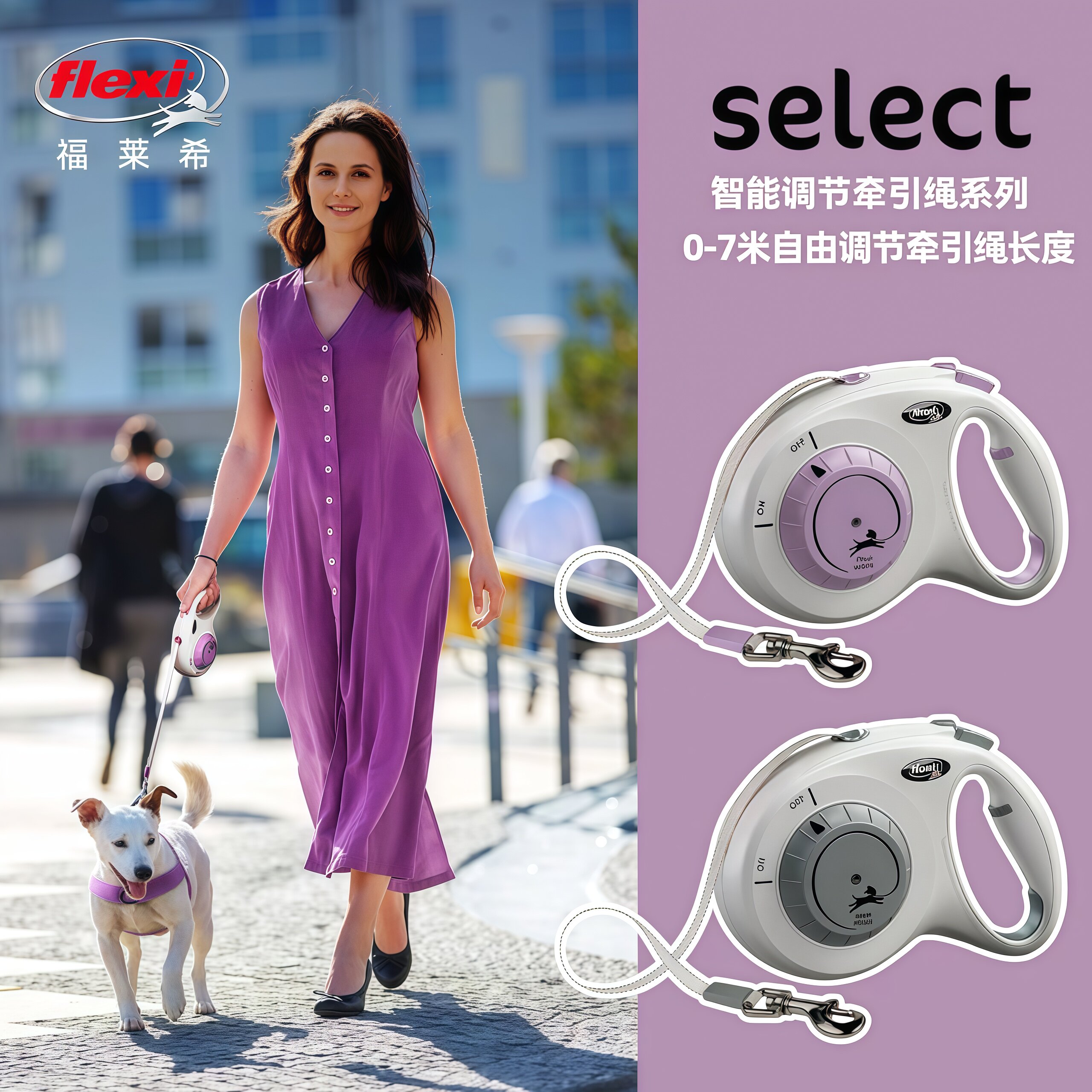 【官方授权】福莱希flexi Select系列带状狗狗伸缩牵引绳中小型犬