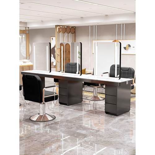 理发店镜台带柜子一体发廊专用网红美发剪发烫染区带灯单双面镜子