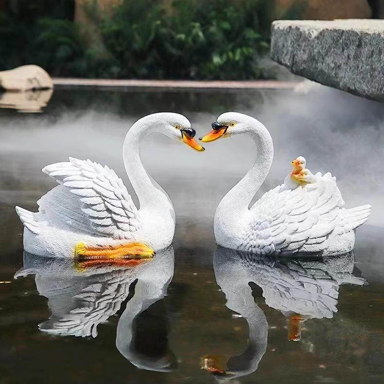 花园假山鱼池造景浮水天鹅装饰摆饰户外公园水池喷泉流水景观小品