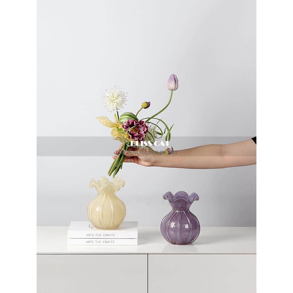 现代覆粉色玻古璃石榴高花瓶插花样板房客厅女餐桌BCQM-200孩房花