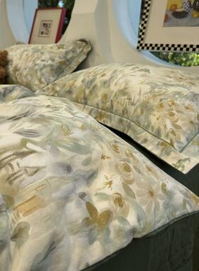 ins田风少女心清新花LTW毛田绿色园床上四件套全棉磨秋冬加.厚15m