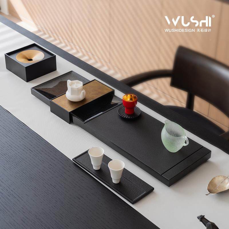 2NQL025新款金石茶盘家用轻奢高端茶黑盘创具意托干泡乌金铜新式