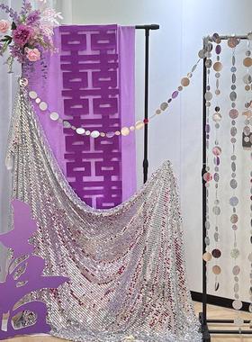 紫色系婚布置苇烟花t板仿k真花房晨袍拍照背景装饰芦银色支FWR架