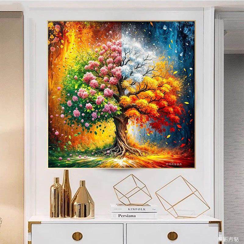 5十d春夏冬四季发财钻石画方钻新款四秋季发财砖满贴钻字绣手工树,居家布艺,钻石绣,淘宝优惠券,粉丝福利购,淘宝优惠卷