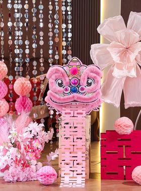 FX52421T结婚装饰景醒狮房布置套装纸鸢花狮子头摆新婚礼晨袍件婚