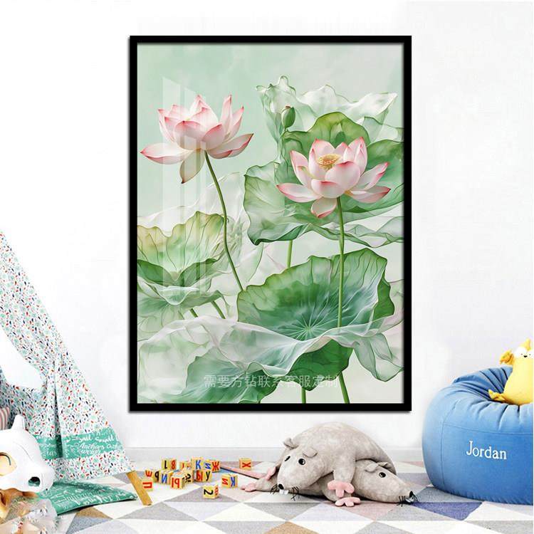 荷画花钻石夏至景荷叶花卉儿TRA童手工贴钻十风字2绣客厅卧室024,居家布艺,钻石绣,淘宝优惠券,粉丝福利购,淘宝优惠卷