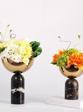 现代轻奢创意金色金售属花家CXU居瓶摆件板楼部样房间软装饰品摆