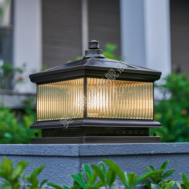 阳能柱头灯墅大两侧柱子灯全铜新款室外太门户外网红别现代中式亮