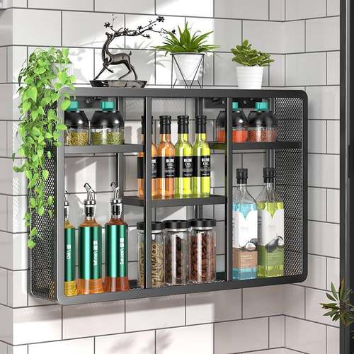 免打孔壁挂式厨房置物架多功能家用挂墙上调料浴室油盐收纳架