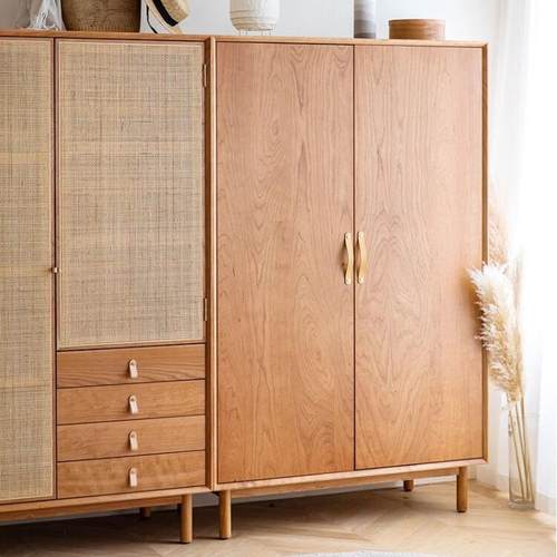 北欧实木衣柜小户型藤编抽屉多功能储物柜民宿卧室收纳衣橱
