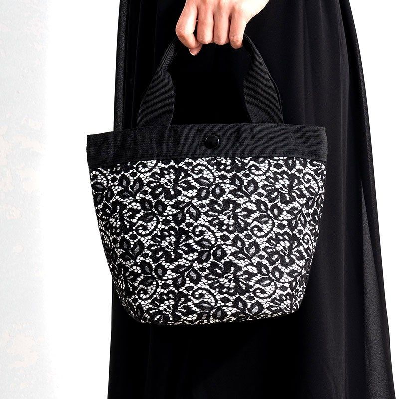 黑白蕾丝饭盒袋时尚百p搭手提包船型托特通勤小布包日式带饭便当,收纳整理,饭盒袋,淘宝优惠券,粉丝福利购,淘宝优惠卷