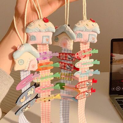 新款甜美格纹收纳袋儿童发夹小房子收纳绳布艺手工房间装饰物配饰