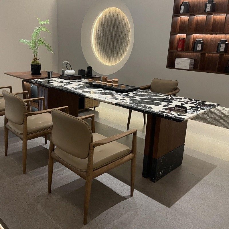 新中式实木茶桌2025新款高端北美黑胡桃木茶台现代高级奢石泡茶桌