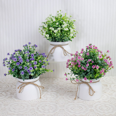 仿真尤加利北欧仿真花白盆户外家居桌面装饰麻绳花瓶仿真植物盆栽